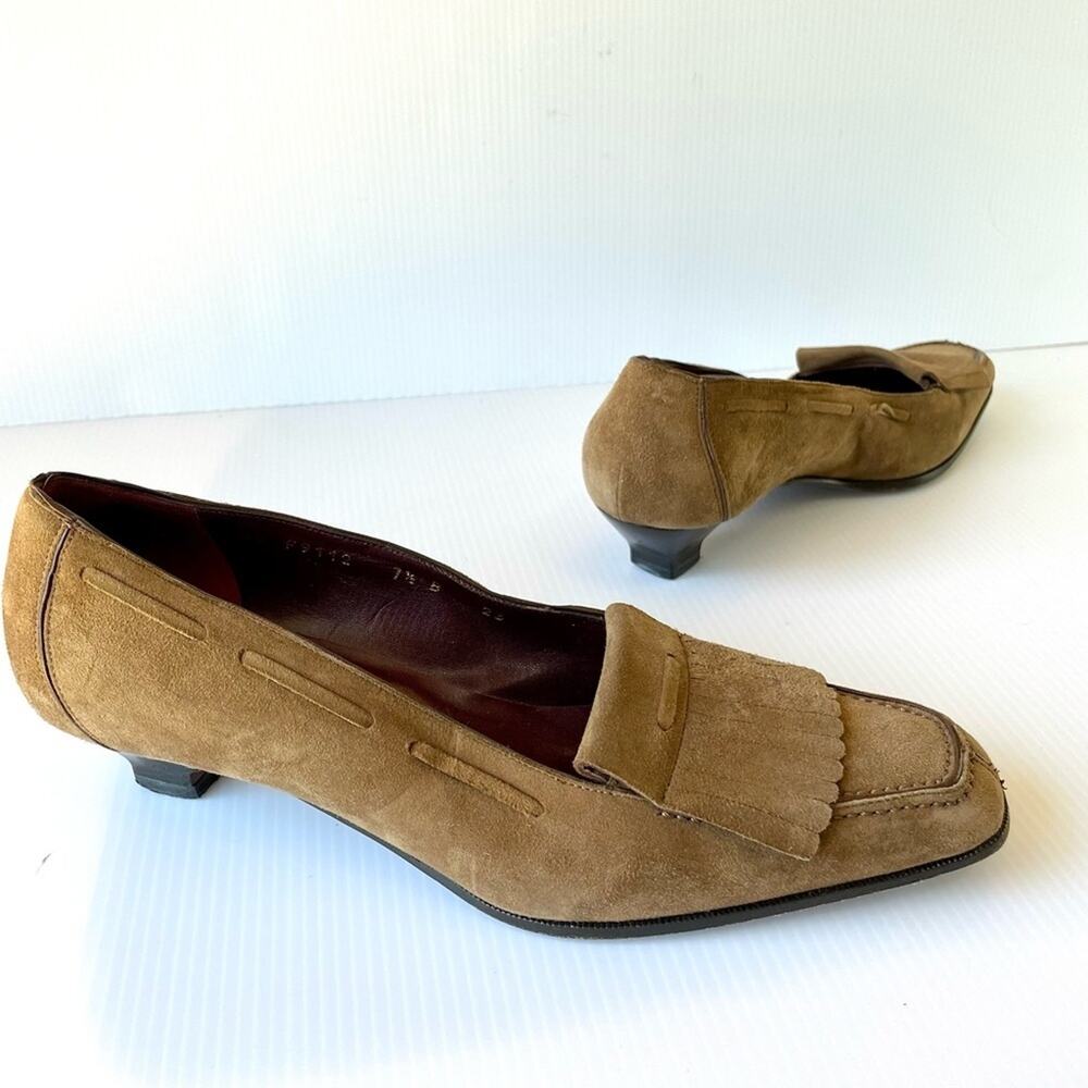 Cole Haan Tan Suede Loafers with Low Kitten Heel